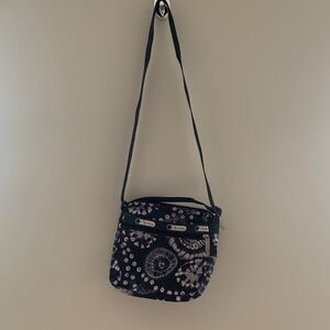 Lesportsac Black and Purple Patterned Crossbody Bag